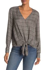 plaid knotted tie hem blouse