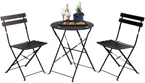 Filter bistro sets benches & chairs outdoor dining tables & chairs lounge & corner sets outdoor side tables kids outdoor outdoor hanging chairs daybeds & loungers furniture covers. Amazon Com Grand Patio 3pc Metal Folding Bistro Set 2 Chairs And 1 Table Weather Resistant Outdoor Indoor Conversation Set For Patio Yard Garden Black Garden Outdoor
