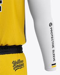 Front and back view sport uniform. Men S Basketball Kit Mockup Back View Of Basketball Jersey And Shorts In Apparel Mockups On Yellow Images Object Mockups