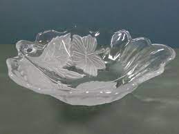 Anchor glass crystal serva snack set. 7 1 2 Frosted Embossed Bowl Etched Clear Art Nouveau Etsy Lalique Crystal Glassware Glass Candy Dish