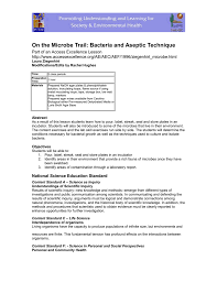Aseptic technique and culturing microbes lab 3 brittney case august 4th 2013 section: On The Microbe Trail Bacteria And Aseptic Technique