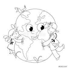 Bambini Felici Che Abbracciano La Terra Da Colorare Immagini E Fotografie Royalty Free S Earth Day Coloring Pages Earth Coloring Pages Planet Coloring Pages