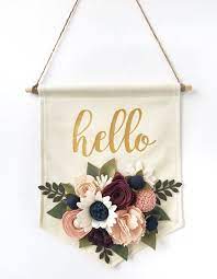 Felt Flower Wall Hanging Felt Flower Wall Decor Rustic Wedding Decor Nursery Wall Art Felt Banner Felt Wall Art Felt Name Banner In 2021 Hanging Flower Wall Felt Flowers Felt Banner