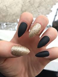 Matte Black And Gold Glitter Nails Stiletto Nails Black Matte Glitter Nails Gold Glitter Etsy Gold Nails Black Stiletto Nails Glitter Nail Art