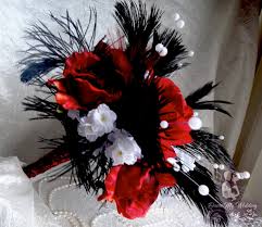 Silk wedding bouquet in white. Dress My Wedding Red Rose Black Bridal Bouquet Black Ostrich Fathers White Flower And Pearl Accent Sale