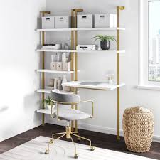 The nathan james headboard attaches itself securely, thus offering full safety and security to the user. Nathan James Theo 2 Shelf Industrial Wall Mount Ladder Desk Small Computer Or Writing Desk White Gold Brass Nathan James