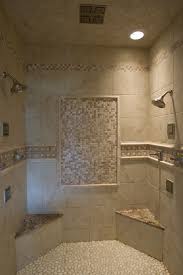Walk In Tile Shower With Tile Accents A Pebble Floor Two Corner Seats With Granite On Top A Rain He Bathrooms Remodel Bathroom Remodel Shower Shower Remodel