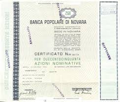 (formerly banca popolare di novara) in the country italy. Banca Popolare Di Novara Titolo Finanziario Storico Scripomuseum