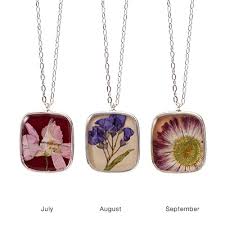 Birth Month Flower Necklace Birth Month Flowers Pressed Flower Necklace Month Flowers