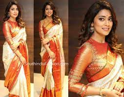 Shriya Saran In A Kanjeevaram Saree At Vrk Silks Launch Blouse Designs Silk Saree Blouse Designs Latest Blouse Designs High Neck