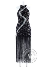 Luxury Black Lace With Long Fringe Salsa Latin Competition Dress Venus Dancewear Your Private Dancewear Tailor Latin Competition Dress Competition Dress Dresses
