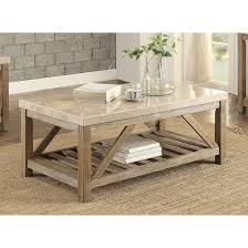 Made of veneers, wood and engineered wood; Gracie Oaks Ischua Marble Top And Slated Bottom Shelf Coffee Table Wayfair