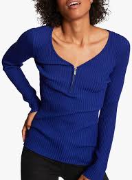Check out our blue rib knit selection for the very best in unique or custom, handmade pieces from our craft supplies & tools shops. Zipped Rib Knit V Neck Sweater Ultra Bleu Morgan Women Place Des Tendances