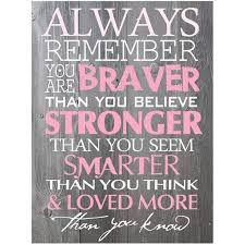 You are braver than you believe, stronger than you seem, and smarter than you think. Popeve Always Remember You Are Braver Than You Believe 5 9x 15 7 Inch Inspirational Gifts Positive Wall Plaque Saying Quotes For Birthday Gifts For Girl Sister Mom Women Walmart Com Walmart Com