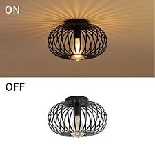 Modern Black Flush Mount Light Fixture Industrial Metal Cage Semi Flush Mount Ceiling Light For Hallway Living Room Farmhouse Goals