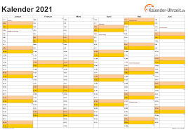 Kalender 2021 mit kalenderwochen + feiertagen: Excel Kalender 2021 Kostenlos