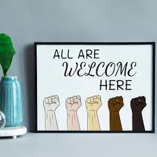 All Are Welcome Here Printable Wall Art Fist Inclusive Art Etsy Printable Wall Art Printable Artwork Wall Art