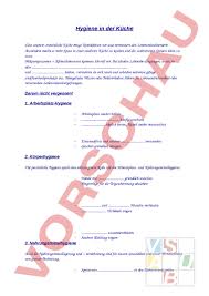Arbeitsblatt Hygiene In Der Kuche Wirtschaft Arbeit Haushalt Kochen