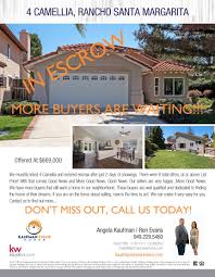 Good News 4 Camellia In Rsm Is Now In Escrow More Good News We Had 9 Total Offers With Images Real Estate Marketing Rancho Santa Margarita Orange County