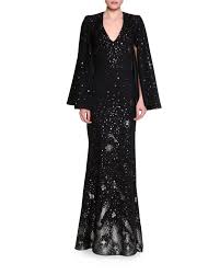 Black And Silver Gown With Sleeves Alexander Mcqueen Moon Star V Neck Cape Gown Black Silver Gold Long Sleeve Evening Gowns Long Sleeve Ball Gowns Constellation Dress