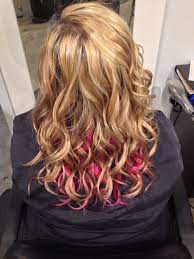 Blonde Highlights And Lowlights With Pink Color Lights By Nslh Brunette Hair Color Hair Color Blonde Highlights Blonde Hair Color