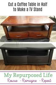 Some of the larger models won't even need the extra table legs featured in this build. Diy Tv Stand Repurposed Coffee Table My Repurposed Life Rescue Re Imagine Repeat