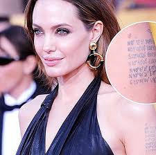 A few years ago, angelina jolie made a tattoo with a buddhist prayer on her left waist. What Do The Tattoos On The Left Shoulder Of Angelina Jolie Mean