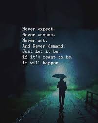 Never Expect Never Assume Never Ask And Never Demand Just Let It Be If It S Meant To Be It Will Happen Life Quotes Positive Quotes Words Quotes