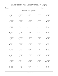 The Division Facts With Divisors And Quotients From 1 To 10 With Long Division Symbol A Division Facts Long Division Math Drills