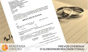 U bih treba vam izvod iz matične knjige rođenih (rodni list), plaćate: Prevod Uverenja O Slobodnom Bracnom Stanju