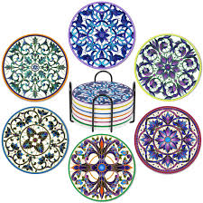 Avoid unsightly ring stains on your coffee table with this delightful selection of coasters: Buy Mandala Coasters Set Of 6 Absorbent Ceramic Drink Coasters With Cork Base For Coffee Table Housewarming Gift Stone Coasters With Holder Online In Turkey B08dczkmm1