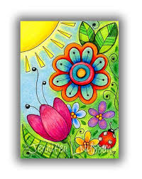Aceo Original Morning In The Garden Colorful Colored Pencil Drawing Flower Fantasy Flower Drawing Colorful Art Whimsical Art