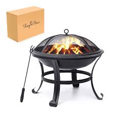 Glass wind screen for round fire pits. Kingso Home 22 Fire Pit Outdoor Wood Burning Steel Bbq Grill Firepit Bowl With M
