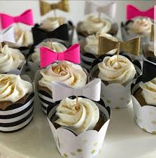 Black And Gold Cupcake Toppers Bow Cupcake Toppers Black Pink And Gold Bow Cupcake Toppers Etsy In 2020 Paris Theme Party Decorations Bow Cupcakes Paris Theme Party