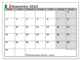 September 2019 Calendar Ireland Michel Zbinden En
