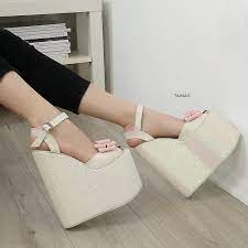 Shiny White Ribbon Wedge Bridal Shoes Tajna Club