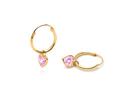Pink heart threader earrings, heart dangle earrings, sailor moon earrings, earrings for teen girls, gold earrings. Fearless Heart Pink Cz Baby Children S Hoop Dangle Earrings 14k Gold