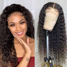 AYNISS V WIGS T-Part Lace Front Wigs Middle Part Lace Closure Wig For Black  Women Pre Plucked with Baby Hair Water Wave Wig Brazilian Virgin Human Hair  Deep Curly 150% Density(T-Part Wig,