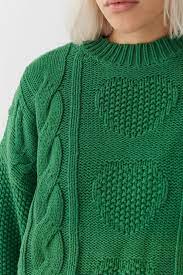 Oversized knit jumper cotton blend yarn contrast stripes embroidered slogan roll turtle neck long sleeve available in xs/s, m/l hand wash oversized knit jumper. Lazy Oaf Big Green Cable Knit Jumper Shopperboard