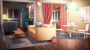 An image that focuses more on the scenery and landscape itself, rather than on the character. Anime Living Room Background Dengan