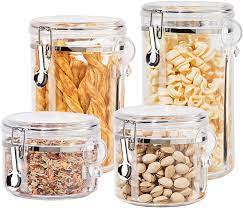 Check spelling or type a new query. Amazon Com Oggi 4pc Clear Canister Set With Clamp Lids Spoons Airtight Containers In Sizes Ideal For Kitchen Pantry Storage Of Bulk Dry Foods Including Flour Sugar Coffee Rice Tea Spices Herbs