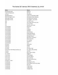 Tim Davies DJ Service 2012 Inventory by Artist