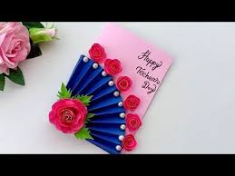 Tie the vase with a ribbon bow. Teachers Day Card Design For Kids