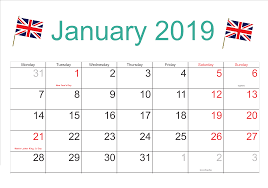 January 2019 Calendar Uk With Holidays Holiday Calendar Calendar Uk Calendar Printables