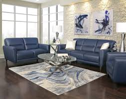 Jasper Blue 5 Piece Leather Living Room Kane S Furniture Blue Furniture Living Room Blue Couch Living Room Leather Couches Living Room