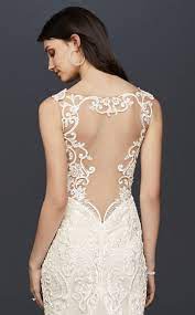 Plunging Illusion Bodice Lace Wedding Dress David S Bridal Wedding Dresses Wedding Dresses Lace Galina Wedding Dress