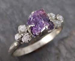 Raw Sapphire Diamond 14k White Gold Engagement Ring Wedding Ring Custom One Of A Kind P Purple Engagement Rings Purple Gemstones Rings Amethyst Ring Engagement