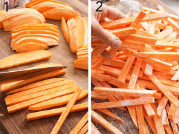 Place the potato on its side and using a large chef's knife, cut a thin slice off the edge to serve as a flat base. Sweet Potato Fries Preppy Kitchen