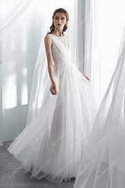 Simple White Lace Wedding Dress Unique Simple Beaded Soft Tulle Floor Length Beach Wedding Dre Wedding Dresses Unique Simple Wedding Gowns Bridal Gowns Vintage