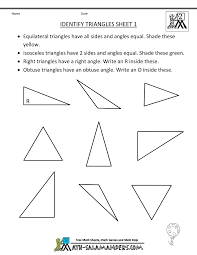 Free Printable Geometry Sheets Identify Triangles 1 1st Grade Math Worksheets Geometry Worksheets Math Geometry